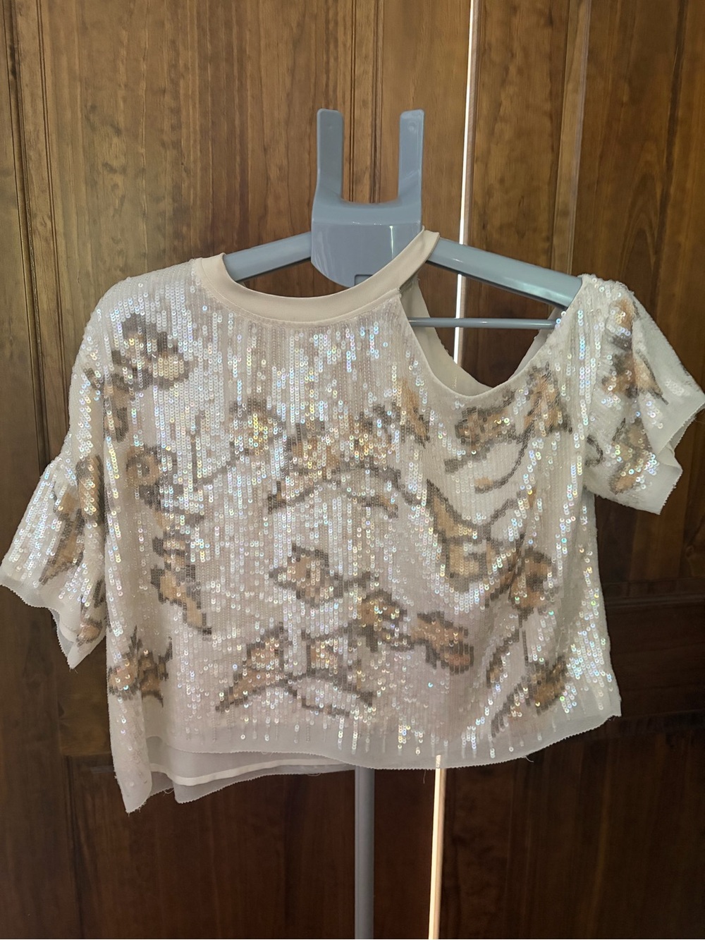 Free People gold and white sequin boho top